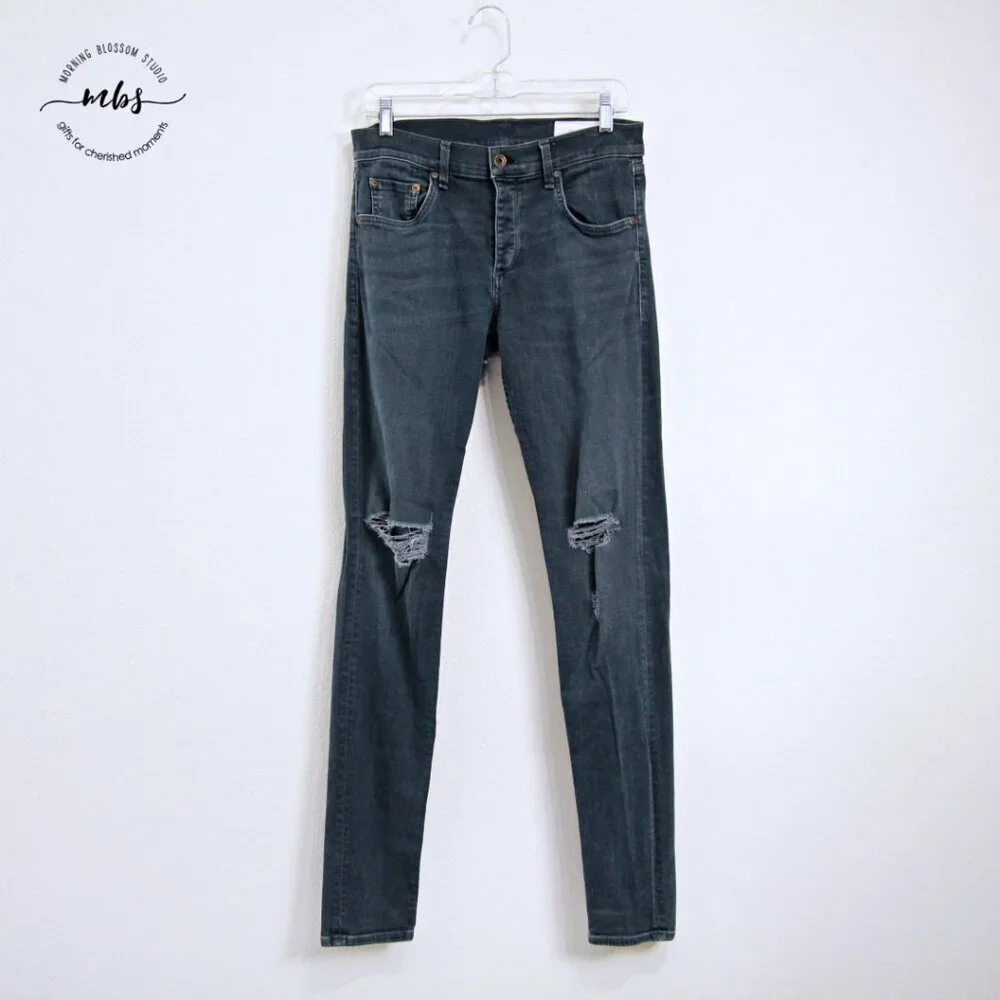 Rag & Bone Standard Issue Mid Rise Button Fly Skinny Leg Distressed Jeans Men 32